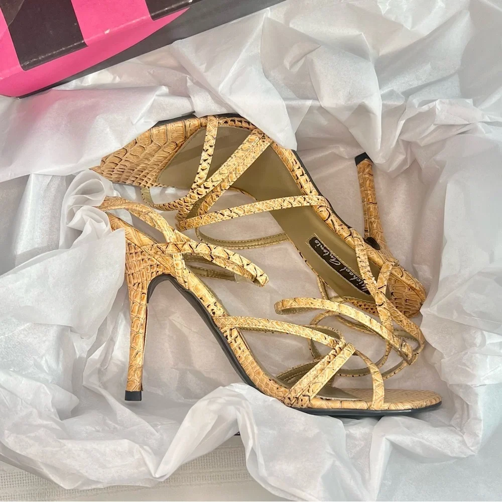 Michael Antonio Strappy Stilettos Snakeskin‎ Reptile Heeled Sandals Sz 7 NIB